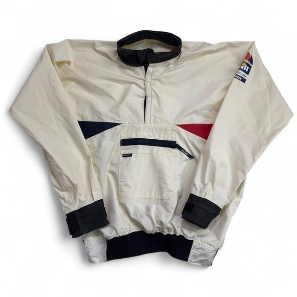 Gill Gilltex Sailing Pullover Jacket Men’s Large Cream Red Navy Vintage 80s - Picture 1 of 6